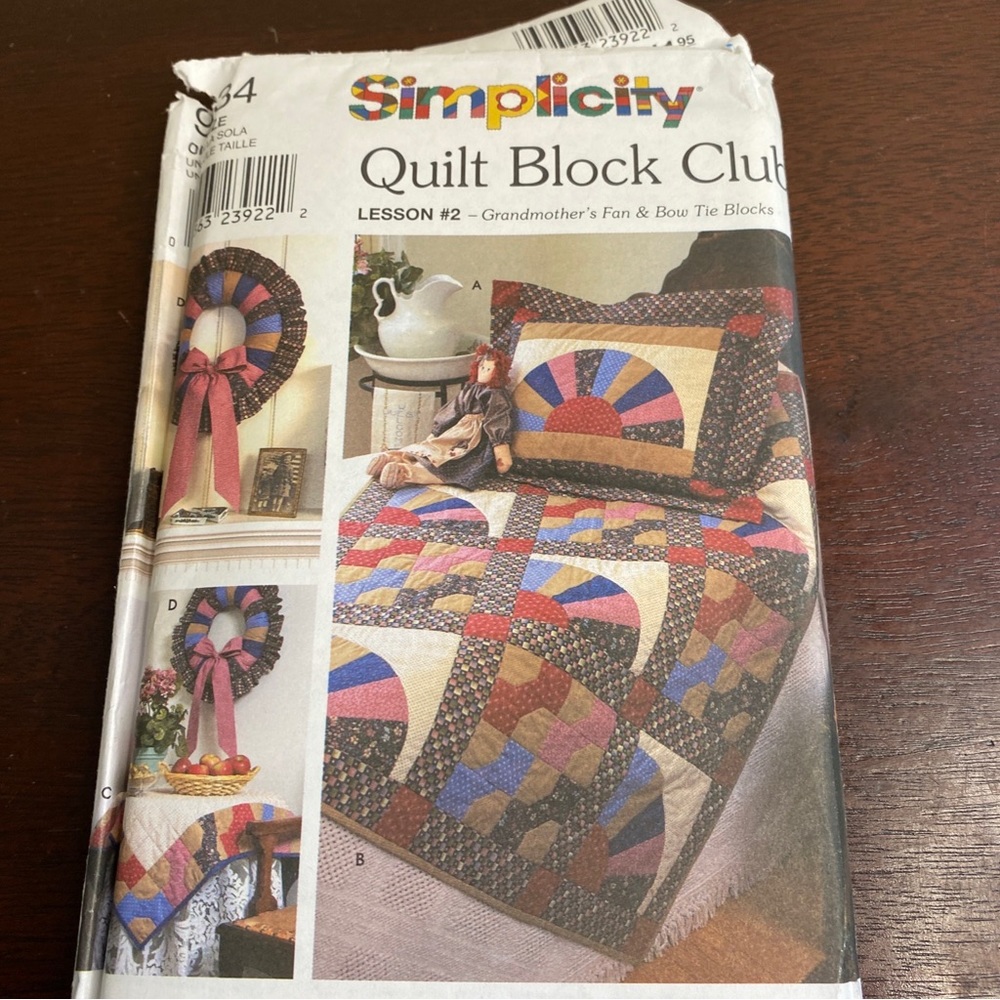 Simplicity Grandmother's Fan & Bow Tie  Quilt Block Club Pattern Lesson #2 UNCUT